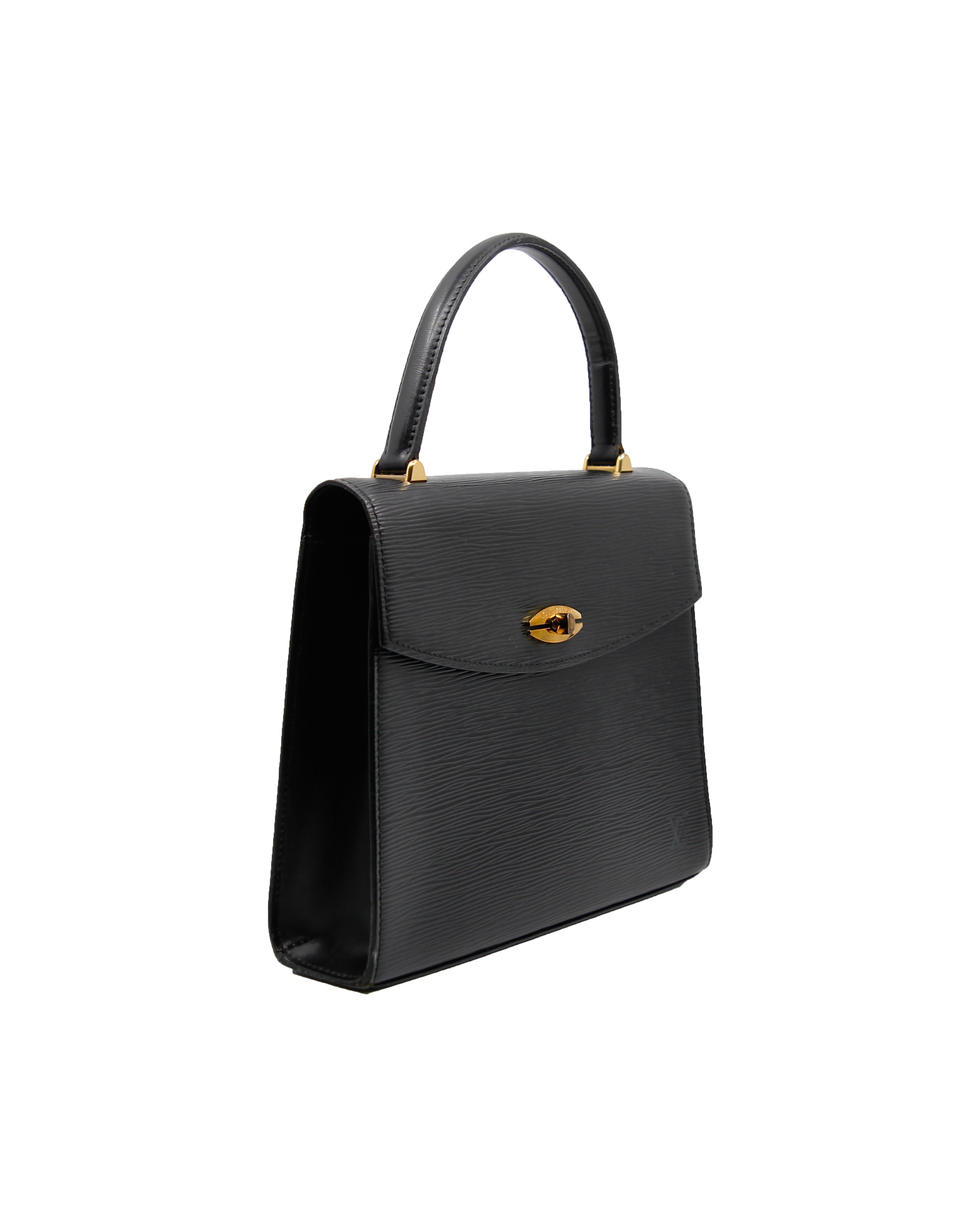 Louis Vuitton Black Epi Malesherbes Kelly Top Handle Bag Gold